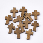 Wooden Pendants, Dyed, Cross, Camel, 21~22x14~15x4~5mm, Hole: 1.8mm(WOOD-S050-17C)