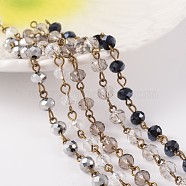 Handmade Glass Beaded Chains for Necklaces Bracelets Making, with Antique Bronze Tone Brass Eye Pin, Unwelded, Colorful, 39.3 inch, about 1m/strand, 5strands/set(AJEW-JB00172)