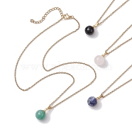 Round Gemstone Pendant Necklaces, 304 Stainless Steel Cable Chain Necklaces, Golden, 16.54 inch(42cm)(NJEW-JN04718-02)