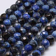 Faceted Natural Fire Crackle Agate Beads Strands, Round, Dyed & Heated, Blue, 4mm, Hole: 0.8mm, about 90~92pcs/strand, 14 inch(35.6cm)(G-F447-4mm-A19)