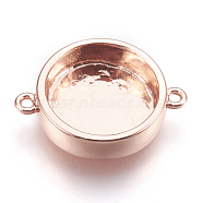 Brass Links, Cabochon Connector Settings, Plain Edge Bezel Cups, Flat Round, Rose Gold, Tray: 12mm, 19x14.5x3.5mm, Hole: 1.2mm(KK-P146-03RG)