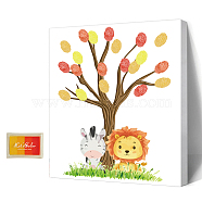 Canvas Fingerprint Painting, with Wood Frame and 1 Box Four Color Printing Mud and 2Pcs Traceless Nail, Lion Pattern, 24.5x19.5cm(DIY-WH0466-014)