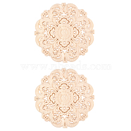 Olycraft Rubber Wood Carved Onlay Applique Craft, Unpainted Onlay Furniture Home Decoration, Flower, BurlyWood, 15x0.7cm(AJEW-OC0001-52C)