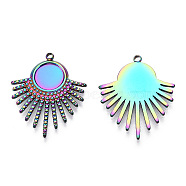 201 Stainless Steel Pendants, Fan, Rainbow Color, 25.5x21x2mm, Hole: 1.4mm, Tray: 8mm(STAS-S119-045)