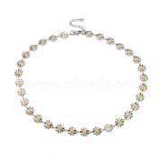 Enamel Daisy Link Chain Necklace, Vacuum Plating 304 Stainless Steel Jewelry for Women, Stainless Steel Color, Green, 16.3 inch(41.5cm)(NJEW-P220-01P-04)