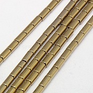Electroplate Non-magnetic Synthetic Hematite Beads Strands, Column, Grade A, Golden Plated, 4x2mm, Hole: 0.8~0.9mm, about 100pcs/strand, 16 inch(G-J162-B-01)