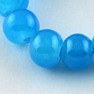 Imitation Jade Glass Beads Strands, Spray Painted, Round, Cyan, 4mm, Hole: 1.1~1.3mm, about 200pcs/strand, 31.4 inch(DGLA-S076-4mm-18)