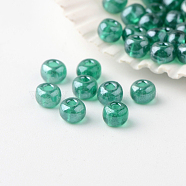 6/0 Grade A Round Glass Seed Beads, Transparent Colours Lustered, Medium Aquamarine, 4x3mm, Hole: 1mm, about 4800pcs/pound(SEED-A022-F6-520)