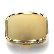 2 Compartmennts Iron Pill Box, Travel Medicine Boxes, with Mirror inside, Blank Base for UV Resin Craft, Rectangle, Golden, 57x46.5x15mm(CON-H013-02G)