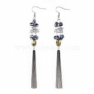 Dangle Earrings, with Electroplate Glass Beads, Brass Twisted Curb Chains and 316 Surgical Stainless Steel Earring Hooks, 119mm, Pin: 0.8mm(EJEW-JE03583)