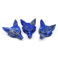 Natural Lapis Lazuli Carved Healing Wolf Head Figurines, Reiki Energy Stone Display Decorations, 38x28mm(PW-WG39842-10)