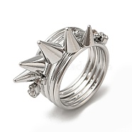 Spike Brass Finger Rings, Wide Finger Ring, Real Platinum Plated, Inner Diameter: 18mm(RJEW-C037-01P)