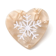 Heart with Snowflake Cellulose Acetate(Resin) Alligator Hair Clips, with Golden Iron Clips, for Women Girls, PeachPuff, 48x50x11mm(PHAR-Q120-02B)