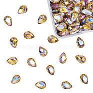 Olycraft Pointed Back Glass Rhinestone Cabochons, Back Plated, Faceted, AB Color Plated, Teardrop, Gold, 14x10x5mm, 100pcs/box(RGLA-OC0001-09G)