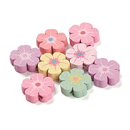 Spray Painted Natural Maple Wood Beads, Flower, Mixed Color, 16x16.5x5mm, Hole: 2mm, about 1111pcs/500g(WOOD-M007-13)