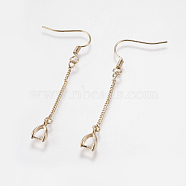 Brass Earring Hooks, with Ice Pick Pinch Bails and Twisted Chains, Long-Lasting Plated, Lead Free & Cadmium Free, Golden, 53x6x3mm, Pin: about 0.7mm(X-KK-I618-26G-RS)