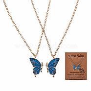 2Pcs Matching Butterfly Pendant Necklaces Set, 316 Surgical Stainless Steel Couple Necklace for Mother Daughter Friends, Light Gold, Blue, 17.72 inch(45cm)(JN1033B)