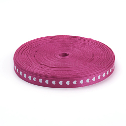 Presents Boxes Packages Single Face Satin Ribbon, Heart Pattern Design, Deep Pink, 3/8 inch(10mm), 100yards/roll(91.44m/roll)(SRIB-J002-09)