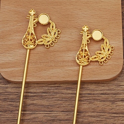 Iron Hair Stick Findings, with Alloy Pipa and Settings, Golden, 145x30mm(OHAR-PW0001-308G)