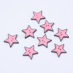 (Holiday Stock-Up Sale)Alloy Cabochons, with Enamel, Star, Gunmetal, Pink, 14.5x15x2mm(ENAM-Q023-08)
