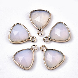 Opalite Charms, with Light Gold Plated Brass Edge and Loop, Triangle, Faceted, 14x11x4mm, Hole: 1.5mm(G-N326-48F)