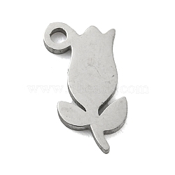 Laser Cut 304 Stainless Steel Charms, Rose Charms, Stainless Steel Color, 11x5.5x1mm, Hole: 1.2mm(STAS-G323-02P)