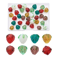 35Pcs 7 Style Handamde Bumpy Lampwork Beads, with Gold Sand, Strawberry, Mixed Color, 15x13mm, Hole: 1mm, 5pcs/style(LAMP-CD0001-11)
