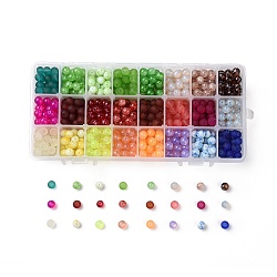24 Colors Glass Beads, Round, Christmas Theme, Mixed Style, Mixed Color, 8x7.5mm, Hole: 1.5mm, 720pcs/box(GLAA-JP0001-12)