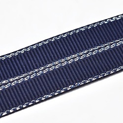 Polyester Grosgrain Ribbons for Gift Packing, Silver Wired Edge Ribbon, Midnight Blue, 1-1/2 inches(38mm), about 100yards/roll(91.44m/roll)(SRIB-L022-038-370)