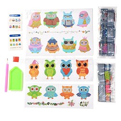 DIY Owl Diamond Painting Stickers Kits For Kids, with Diamond Painting Stickers, Rhinestones, Diamond Sticky Pen, Tray Plate and Glue Clay, Mixed Color, 25x18x0.03cm(DIY-O016-02)