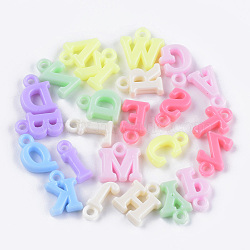 Opaque Acrylic Pendants, Mixed Letters, Mixed Color, 13~15x6~13x3.5mm, Hole: 2mm(X-MACR-S296-95)