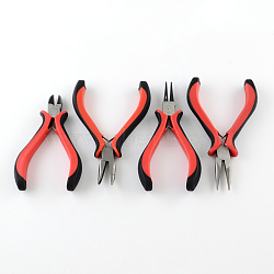 Iron Jewelry Tool Sets: Round Nose Pliers, Wire Cutter Pliers, Side Cutting Pliers and Bent Nose Plier, Red, 110~127mm, 4pcs/set(PT-R009-06)