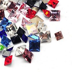 Glass Pointed Back Rhinestone Cabochons, Back Plated, Faceted Square, Mixed Color, 8x8x5mm, about 288pcs/bag(RGLA-A001-8x8x5mm-M)