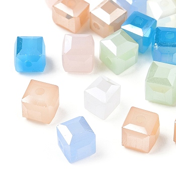 Faceted Glass Beads, Imitation Jade, Cube, Mixed Color, 6x6x6mm, Hole: 1.2mm