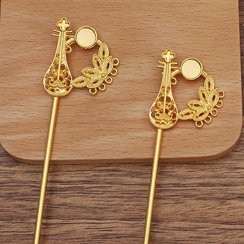 Iron Hair Stick Findings, with Alloy Pipa and Settings, Golden, 145x30mm