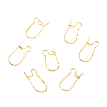Brass Hoop Earring Findings, Kidney Ear Wire, Long-Lasting Plated, Real 18K Gold Plated, 19x9x4mm, Pin: 0.7mm