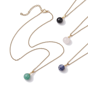 Round Gemstone Pendant Necklaces, 304 Stainless Steel Cable Chain Necklaces, Golden, 16.54 inch(42cm)