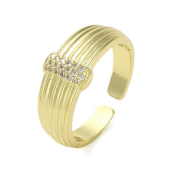 Open Brass with Cubic Zirconia Rings, Real 18K Gold Plated, Rings, Real 18K Gold Plated, Inner Diameter: US Size 7 1/4(17.5mm)