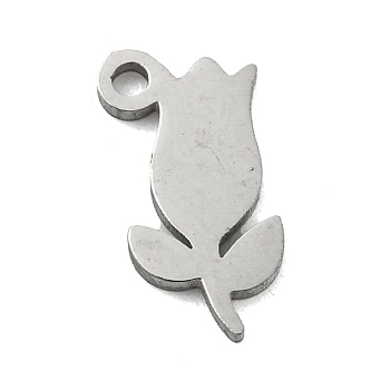 Laser Cut 304 Stainless Steel Charms, Rose Charms, Stainless Steel Color, 11x5.5x1mm, Hole: 1.2mm