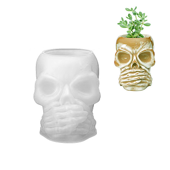 No Speaking Halloween Skull DIY Vase Silicone Molds, Resin Casting Molds, White, 80x66mm