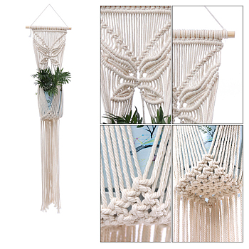 Cotton Macrame Plant Hangers, Boho Style Hanging Planter Baskets, Wall Decorative Flower Pot Holder, Snow, 1120mm