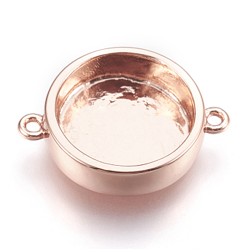 Brass Links, Cabochon Connector Settings, Plain Edge Bezel Cups, Flat Round, Rose Gold, Tray: 12mm, 19x14.5x3.5mm, Hole: 1.2mm
