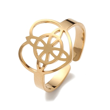Heart with Sailor's Knot 304 Stainless Steel Open Cuff Ring for Women, Golden, Inner Diameter: 18mm