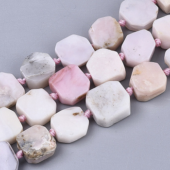 Natural Pink Opal Beads Strands, Rectangle, 15~19x16~18x5~9mm, Hole: 1.2mm, about 19~20pcs/Strand, 15.94 inch~16.65 inch( 40.5cm~42.3cm)