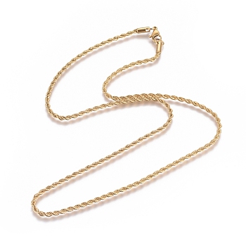 Unisex 304 Stainless Steel Rope Chain Necklaces, with Lobster Clasps, Golden, 19.7 inch(500mm)