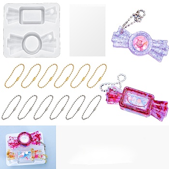 DIY Candy Pendant Shaker Silicone Molds Kit, Quicksand Molds, Resin Casting Molds, with Iron Ball Chains & Protective Sealing Film, for UV Resin, Epoxy Resin Jewelry Making, White, 66x58x17mm, Hole: 4mm, Inner Diameter: 61x20mm & 59x25mm
