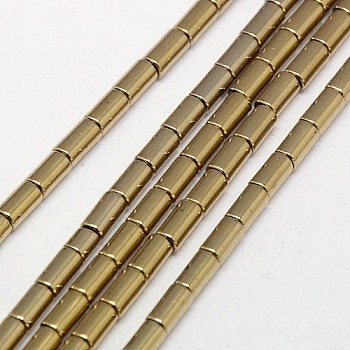 Electroplate Non-magnetic Synthetic Hematite Beads Strands, Column, Grade A, Golden Plated, 4x2mm, Hole: 0.8~0.9mm, about 100pcs/strand, 16 inch