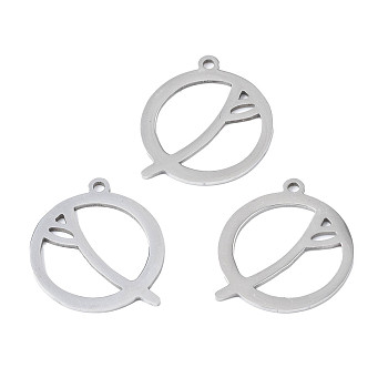 201 Stainless Steel Pendants, Laser Cut, Flat Round with Branch, Stainless Steel Color, 19.5x17.5x1mm, Hole: 1.4mm