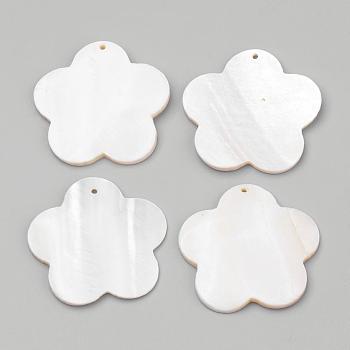 Freshwater Shell Pendants, Flower, Creamy White, 48~49x49~51x2~5mm, Hole: 2mm