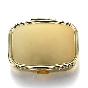 2 Compartmennts Iron Pill Box, Travel Medicine Boxes, with Mirror inside, Blank Base for UV Resin Craft, Rectangle, Golden, 57x46.5x15mm